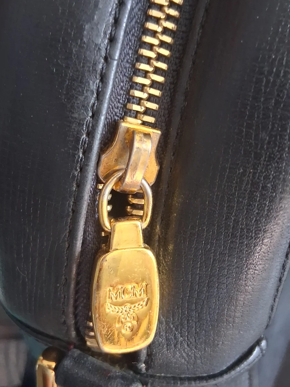 💯Authentic..  MCM Black Leather Crossbody Bag with Gold Hardware